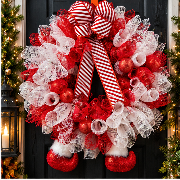 Candy Cane Christmas Mesh Wreath